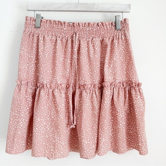 Pink White Dot elastic Waist Lightweight Mini Skirt sz Medium - Picture 9 of 11